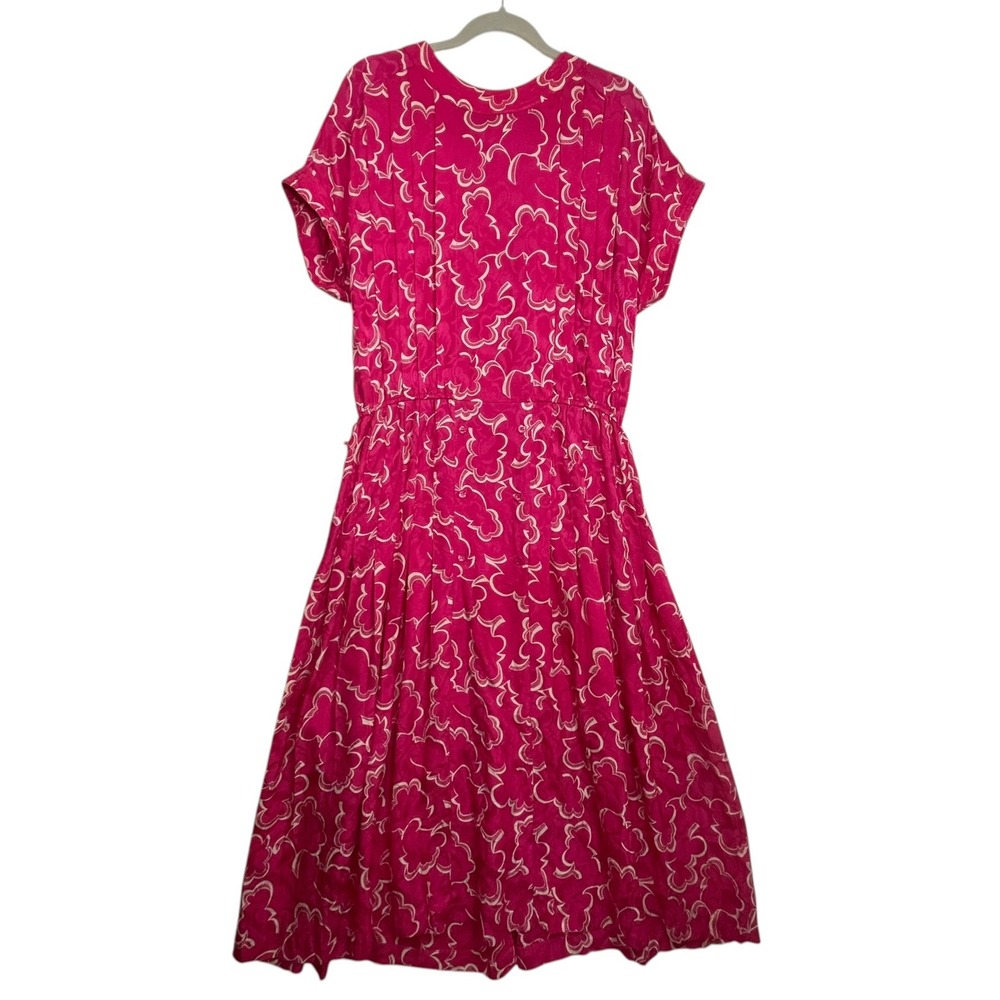 Argenti Vintage 100%‎ Silk Magenta Pink Floral Jacquard Midi Dress Size 12